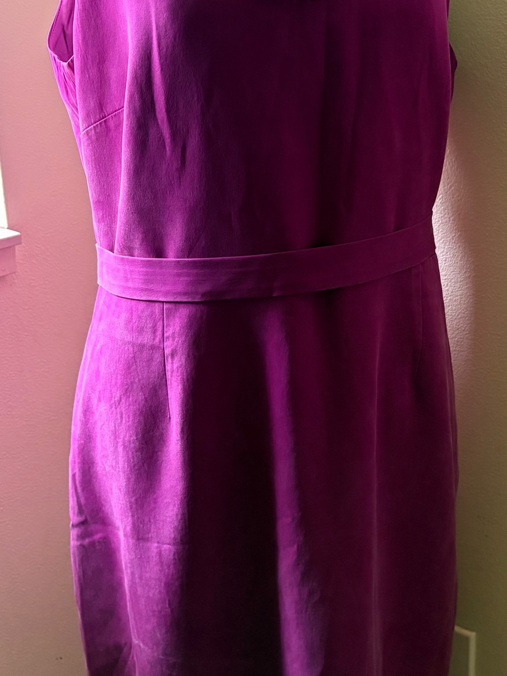 Elie Tahari Magenta Silk Blend Tab-Neck Cutout Shift Dress Belted Size 14